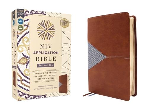 NIV Application Bible, Personal Size, Leathersoft, Brown/Blue, Red Letter, Comfort Print: Bringing the Ancient Message of the Bible into Your World
