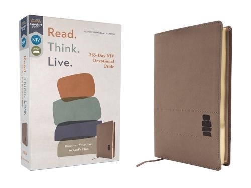 NIV, Read. Think. Live., Leathersoft, Brown, Comfort Print: 365-Day NIV Devotional Bible - Discover Your Part in God's Plan