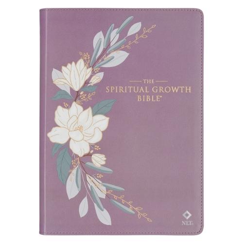 The Spiritual Growth Bible, Study Bible, NLT - New Living Translation Holy Bible, Vegan Leather, Purple Printed Floral