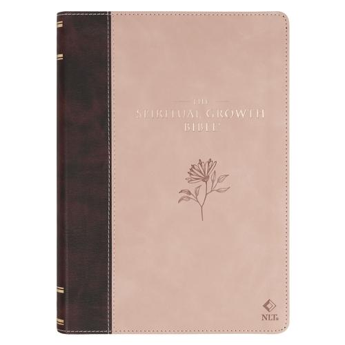 The Spiritual Growth Bible, Study Bible, NLT - New Living Translation Holy Bible, Vegan Leather, Brown/Pink Two-Tone