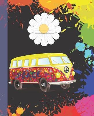 Cute Black Rainbow Splatter Peace Van Cover Girl Composition blank line School Notebooks