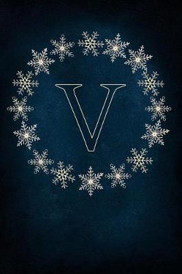 V: Monogram Initial Notebook Journal with Magical Snowflake Blue Cover
