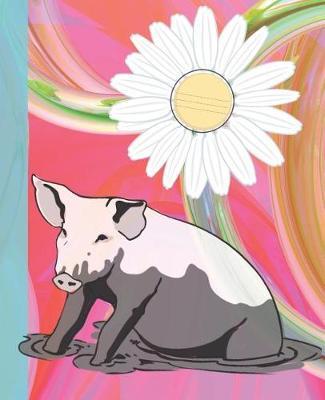Cute White Daisy Preppy Pink Pig Composition Wide-ruled blank line School Notebook