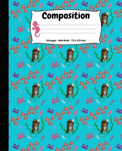 Composition: African American Mermaid Blue Wide Ruled School Notebook