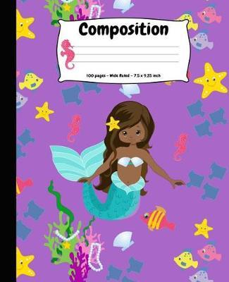 Composition: African American Mermaid Purple Wide Ruled School Notebook