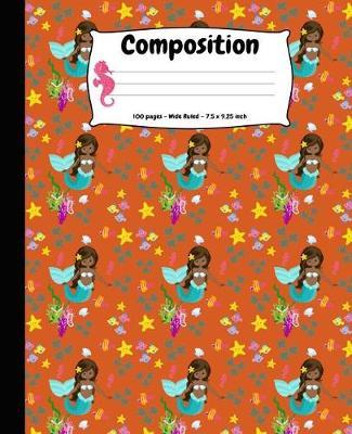 Composition: African American Mermaid Orange Wide Ruled School Notebook
