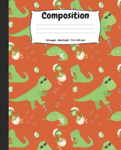 Composition: Dinosaur Wide Ruled Orange School Notebook