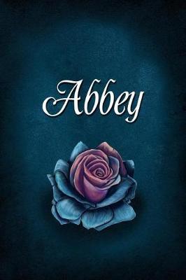 Abbey: Personalized Name Journal, Lined Notebook with Beautiful Rose Illustration on Blue Cover.