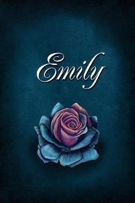 Emily: Personalized Name Journal, Lined Notebook with Beautiful Rose Illustration on Blue Cover