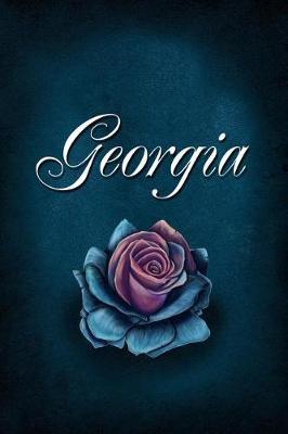 Georgia: Personalized Name Journal, Lined Notebook with Beautiful Rose Illustration on Blue Cover