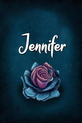 Jennifer: Personalized Name Journal, Lined Notebook with Beautiful Rose Illustration on Blue Cover