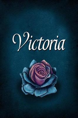 Victoria: Personalized Name Journal, Lined Notebook with Beautiful Rose Illustration on Blue Cover
