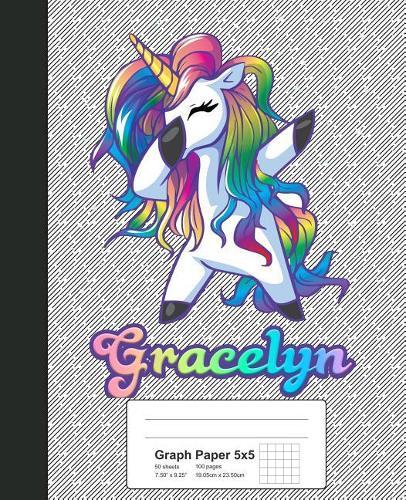 Graph Paper 5x5: GRACELYN Unicorn Rainbow Notebook