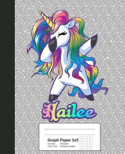 Graph Paper 5x5: HAILEE Unicorn Rainbow Notebook