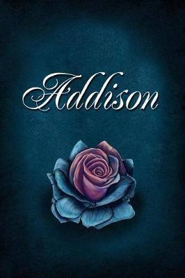 Addison: Personalized Name Journal, Lined Notebook with Beautiful Rose Illustration on Blue Cover