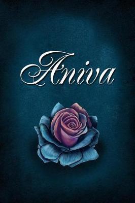 Aniva: Personalized Name Journal, Lined Notebook with Beautiful Rose Illustration on Blue Cover