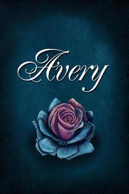 Avery: Personalized Name Journal, Lined Notebook with Beautiful Rose Illustration on Blue Cover