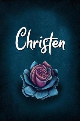 Christen: Personalized Name Journal, Lined Notebook with Beautiful Rose Illustration on Blue Cover