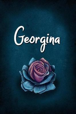 Georgina: Personalized Name Journal, Lined Notebook with Beautiful Rose Illustration on Blue Cover