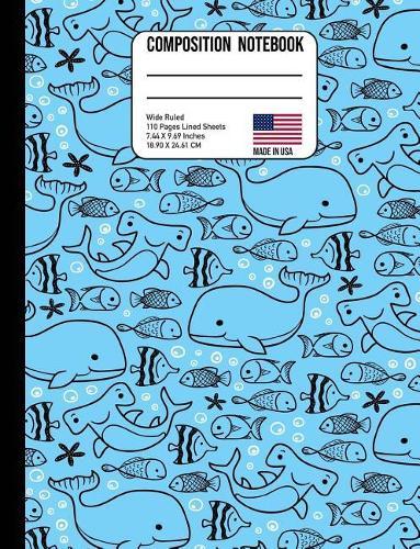 Composition Notebook Wide Ruled: Whales & Hammerhead Shark Blue Back to School Composition Book for Teachers, Students, Kids and Teens