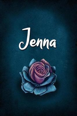 Jenna: Personalized Name Journal, Lined Notebook with Beautiful Rose Illustration on Blue Cover