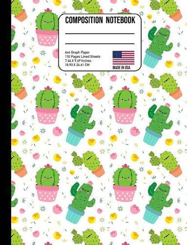 Composition Notebook 4x4 Graph Paper: Cute Kawaii Cactus Back to School Composition Book for Teachers, Students, Kids and Teens