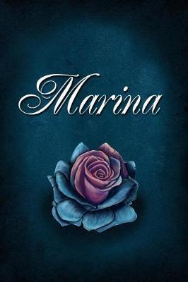 Marina: Personalized Name Journal, Lined Notebook with Beautiful Rose Illustration on Blue Cover