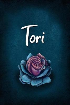 Tori: Personalized Name Journal, Lined Notebook with Beautiful Rose Illustration on Blue Cover