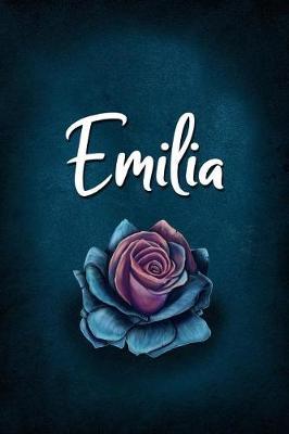 Emilia: Personalized Name Journal, Lined Notebook with Beautiful Rose Illustration on Blue Cover