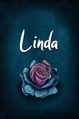 Linda: Personalized Name Journal, Lined Notebook with Beautiful Rose Illustration on Blue Cover
