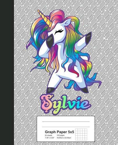 Graph Paper 5x5: SYLVIE Unicorn Rainbow Notebook