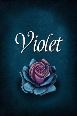 Violet: Personalized Name Journal, Lined Notebook with Beautiful Rose Illustration on Blue Cover