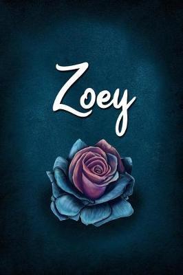 Zoey: Personalized Name Journal, Lined Notebook with Beautiful Rose Illustration on Blue Cover