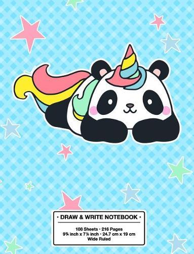 Draw and Write Notebook: Back to School Cute Pandacorn (Panda Unicorn) Kawaii Style Wide Rule Story Telling Book