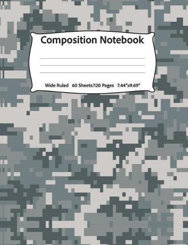 Composition Notebook: Wide Ruled, 60 Sheets/120 Pages, 7.44 x 9.69 Digital Green Military Camouflage