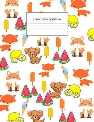 Composition Notebook: Cute Fox & Puppy Pattern Wide Ruled Composition Notebook for Elementary Students, Large Lined Journal