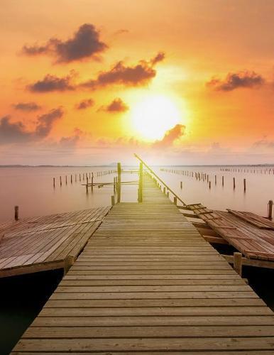 Notebook: Jetty Sunset Water Ocean Clouds Landscape Fishing