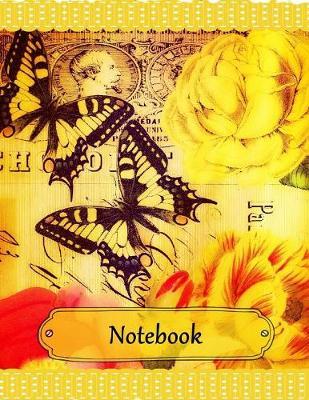 Notebook: Large Size College Ruled Summer Yellow Butterfly Collage Cover - Blank Lined Interior