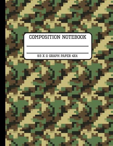 Composition Notebook Graph Paper 4x4: Green and Brown Camo Back to School Quad Writing Book for Students 8.5 x 11 inches