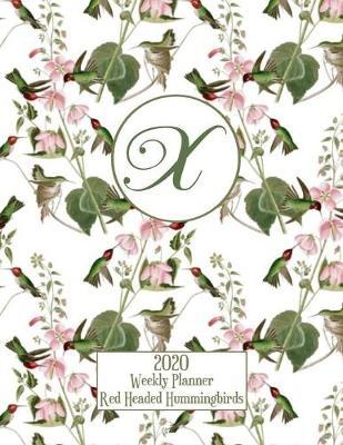 2020 Weekly Planner - Red Headed Hummingbirds - Personalized Letter X - 14 Month Large Print: Hummingbirds With Pink Trumpet Vines - White Background - Customized Interior