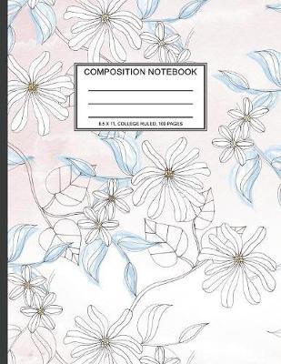 Composition Notebook: 8.5 x 11, College Ruled, 100 pages Ivory White and Rose Gold Marble Blue Rose Office School Classic Design White Paper