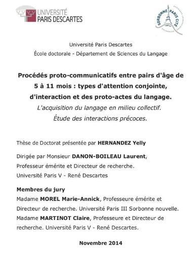 Procédés proto-communicatifs entre pairs d'âge de 5 à 11 mois: types d'attention conjointe, d'interaction et des proto-actes du langage.: L'acquisition du langage en milieu collectif. Étude des interactions précoces.