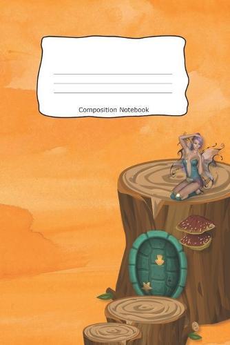 Composition Book: Fairy Door Orange Watercolor Cover Notebooks Wide Ruled Line Paper 120 Pages Soft Cover