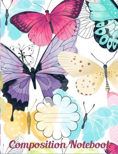 Composition Notebook: Pastel butterflies and stripes