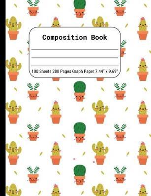 Composition Book Graph Paper: Quad Rule (4x4) Graph Paper, Four Squares per Inch Journal Notebook for Math, Science, School, Home or Work, Cactus on White