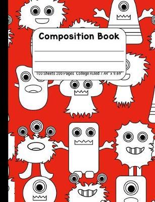 Composition Book College Rule: Journal Notebook for School Home or Work, White Monsters on Red