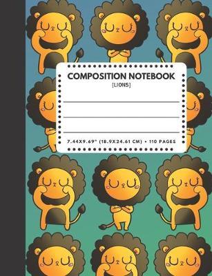 Composition Notebook Lions: Zoo / Wild / Farm Animals Book Cover Blue Color 7.44 x9.69  110 Pages Extra Wide Ruled Paper School Supplies