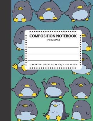 Composition Notebook Penguins: Zoo / Wild / Farm Animals Book Cover Blue Ocean Color 7.44 x9.69  110 Pages Extra Wide Ruled Paper School Supplies