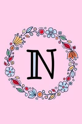 N: Letter N Monogrammed Dot Journal - Pink, Blue & Red Floral Doodle Wreath Monogram Dotted Note Book with Initial for Creative