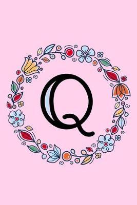 Q: Letter Q Monogrammed Dot Journal - Pink, Blue & Red Floral Doodle Wreath Monogram Dotted Note Book with Initial for Creative